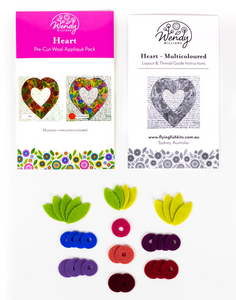 Pre-Cut Wool Appliqué Kit - Heart - Multicoloured