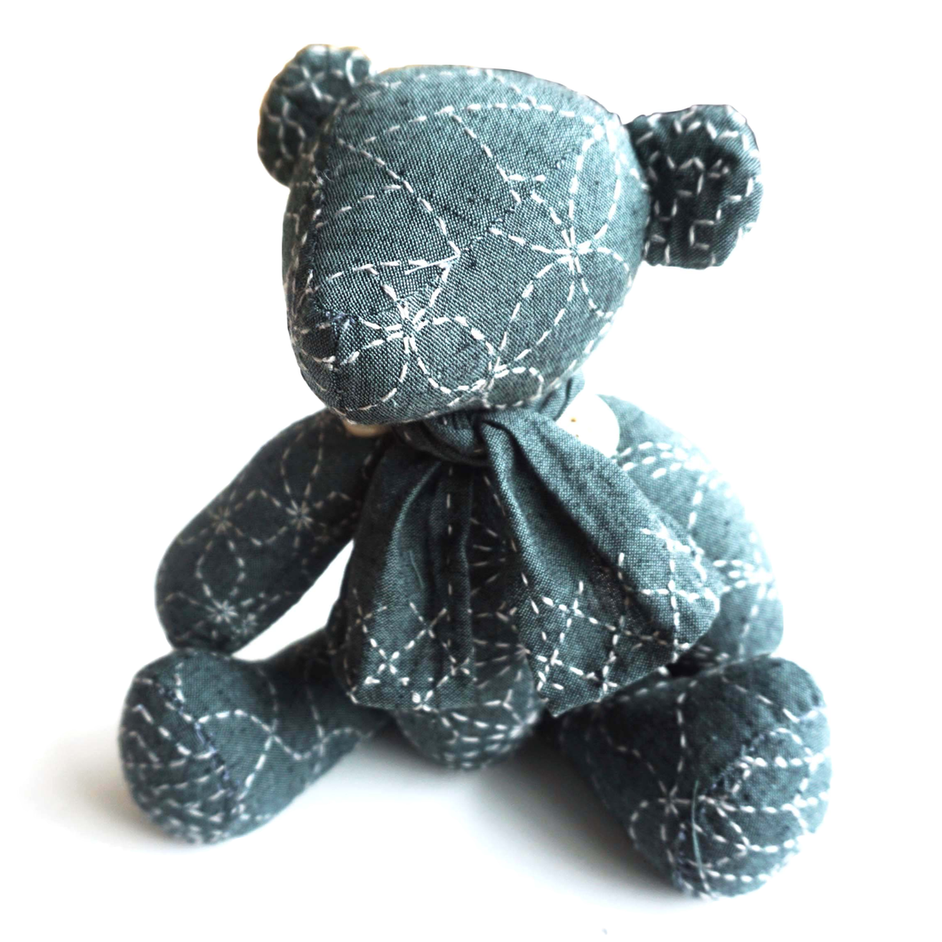 Sashiko Cloth - Teddy Bear Pattern - Blue