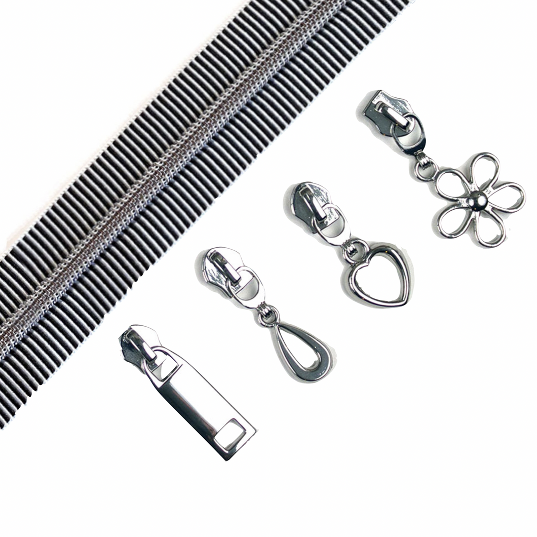 #5 Zipper and Pulls Set - Silver