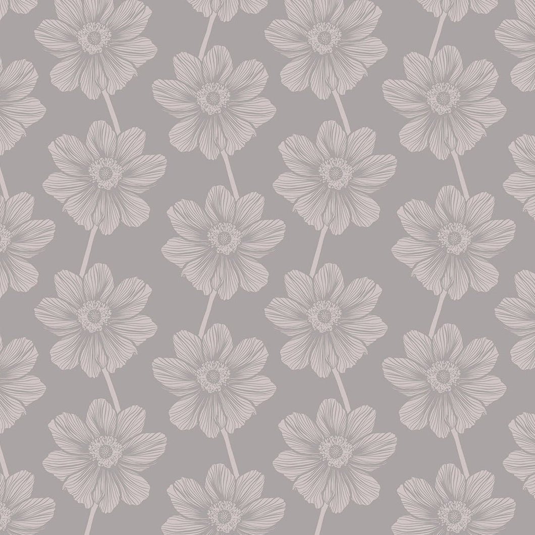 Pattern of floral shapes on a gray background