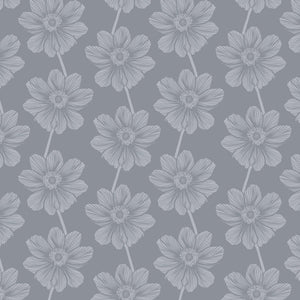 Pattern of stylized flowers on a gray background