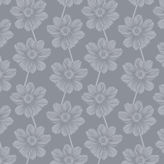 Pattern of stylized flowers on a gray background