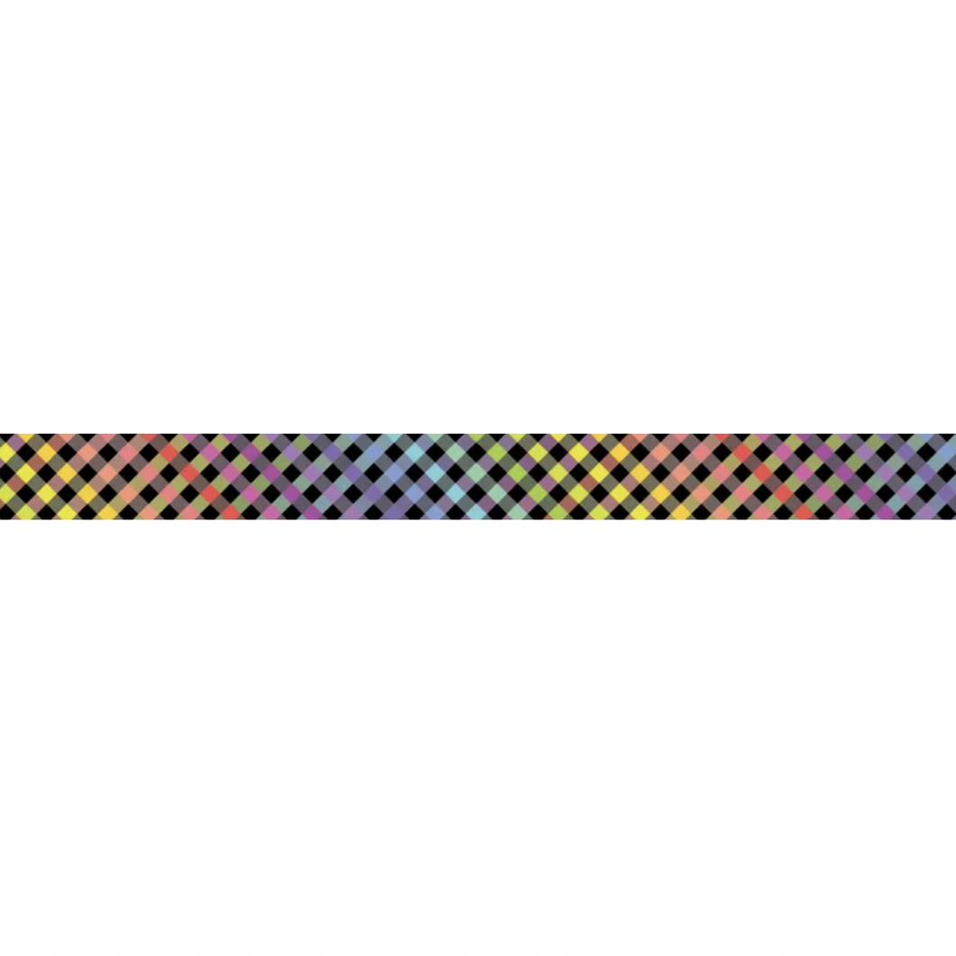 Bias Binding - 25mm Wide - Check - Black Rainbow - 50cm