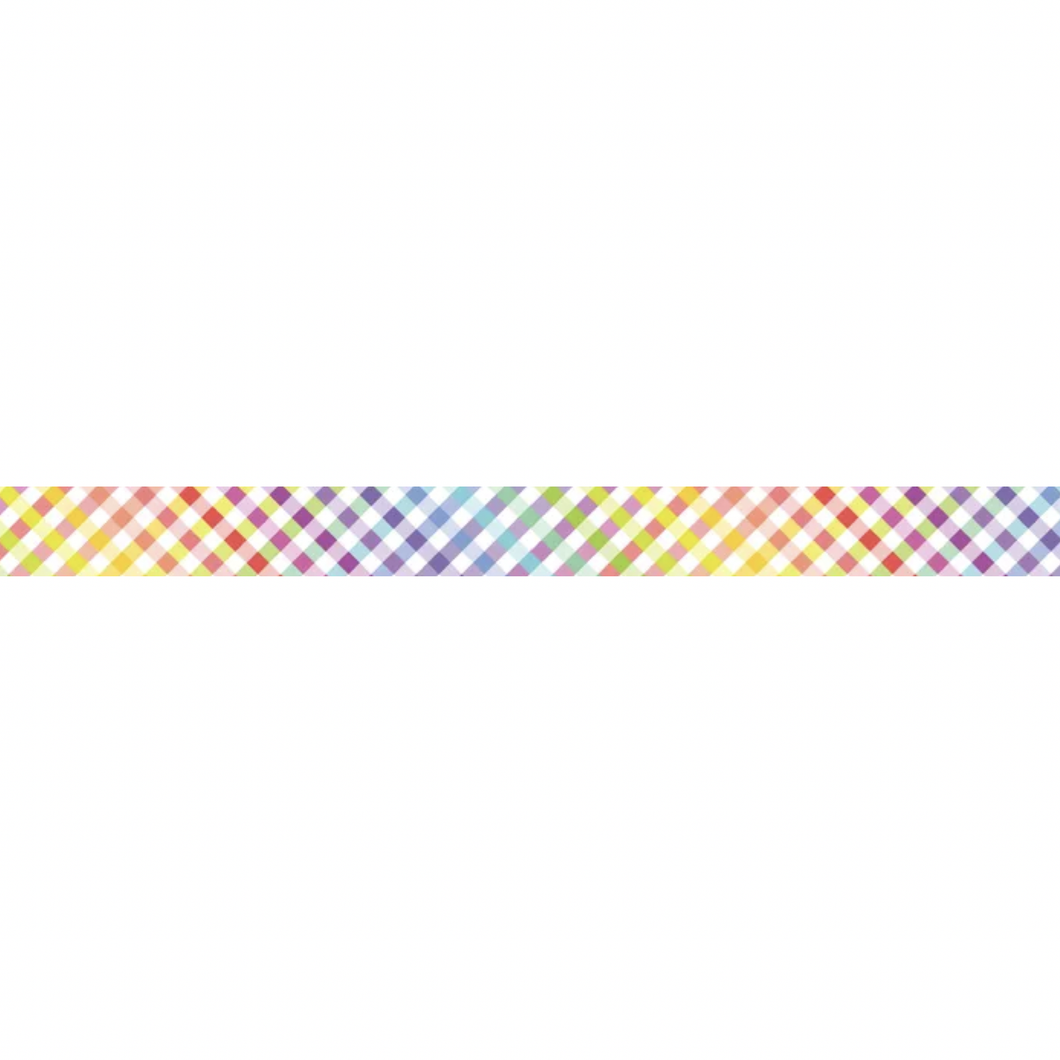 Bias Binding - 25mm Wide - Check - Rainbow White - 50cm