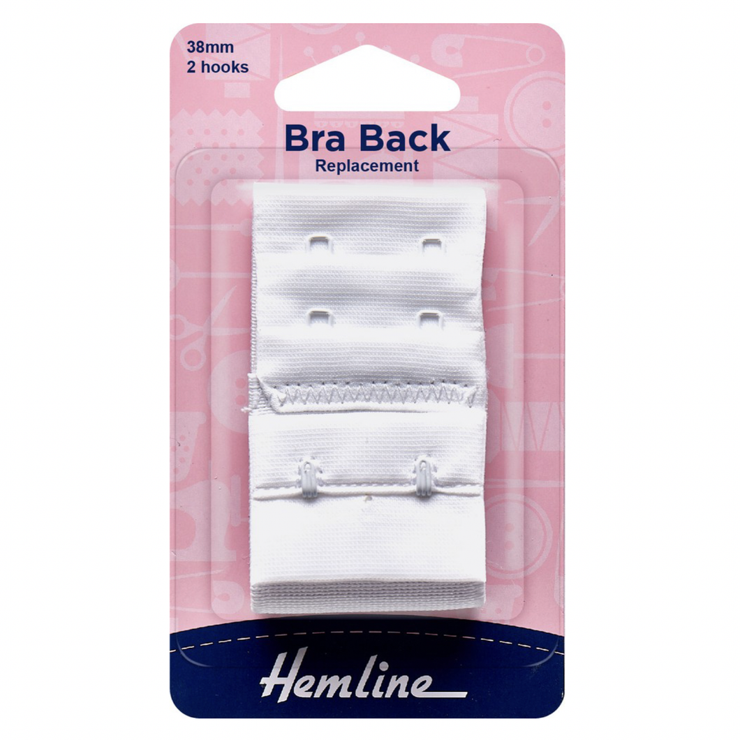 Bra Back Replacement - 38mm - 2 Hooks - White