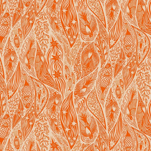 Patterned design with orange and white colors on a textured background