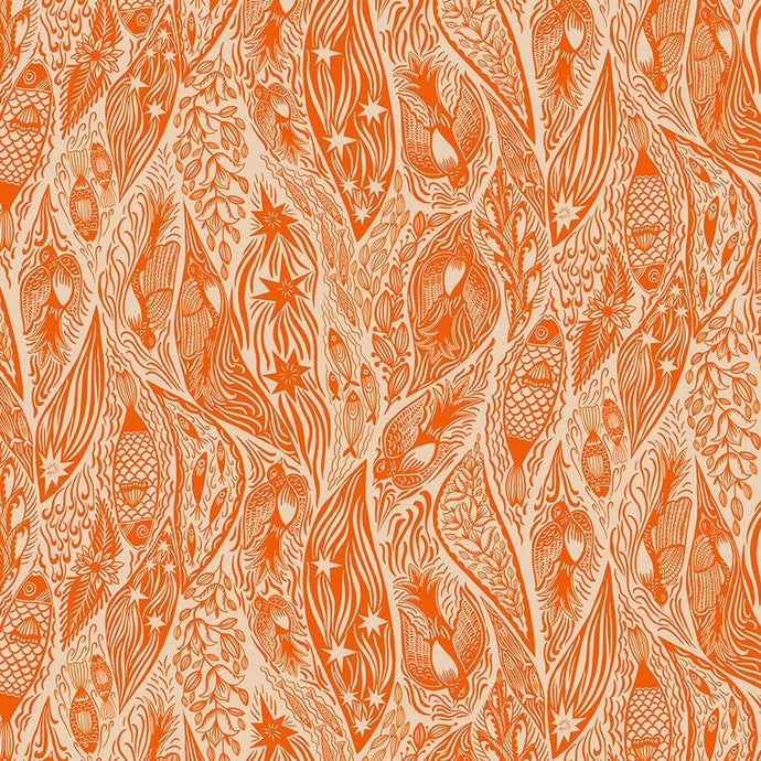 Patterned design with orange and white colors on a textured background