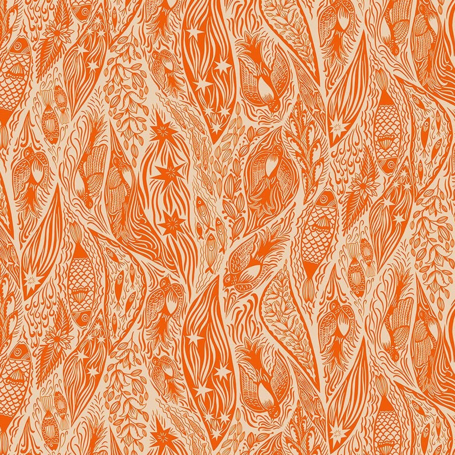 Patterned design with orange and white colors on a textured background