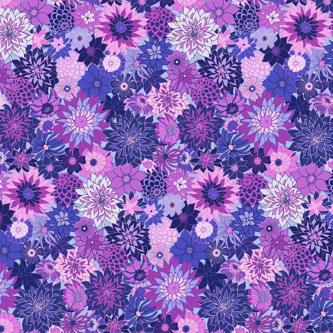 Happiness - Dahlias - Purple - Fat Quarter