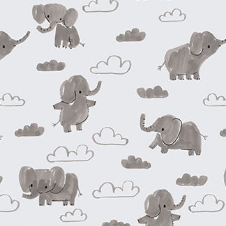 Lucky Day - Elephants - Gray - Flannel - 50cm