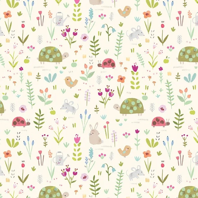 Garden Animals - Cream - Flannel - 50cm