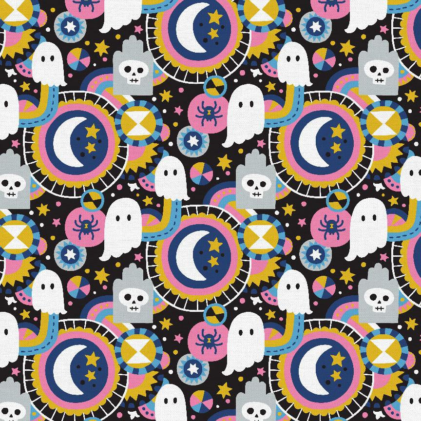 Halloween Night - Graveyard - Black - Fat Quarter