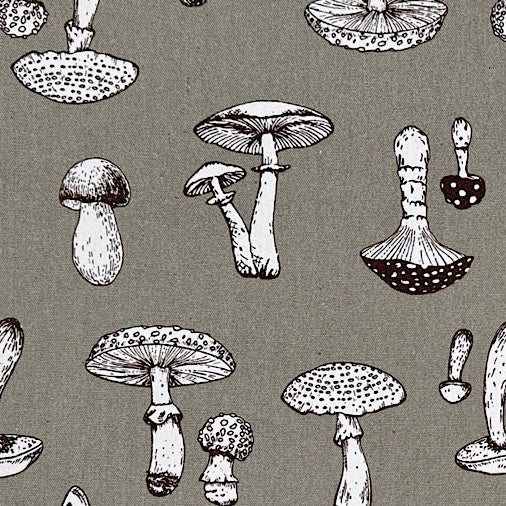 Kana - Mushrooms - Grey - Oxford Cotton - 50cm