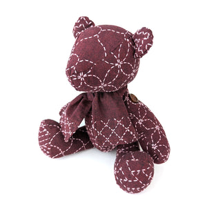 Little Sashiko Teddy Bear - Burgundy KNP24-08RD