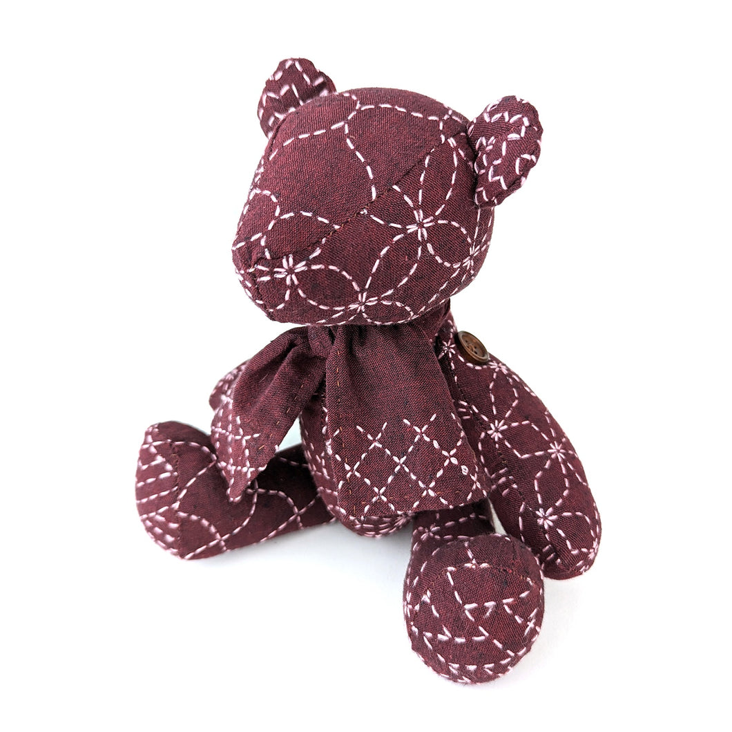 Little Sashiko Teddy Bear - Burgundy KNP24-08RD