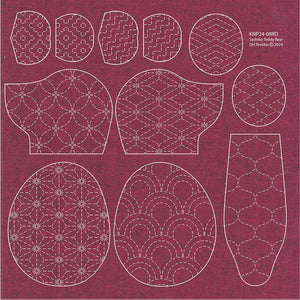 Little Sashiko Teddy Bear - Burgundy KNP24-08RD