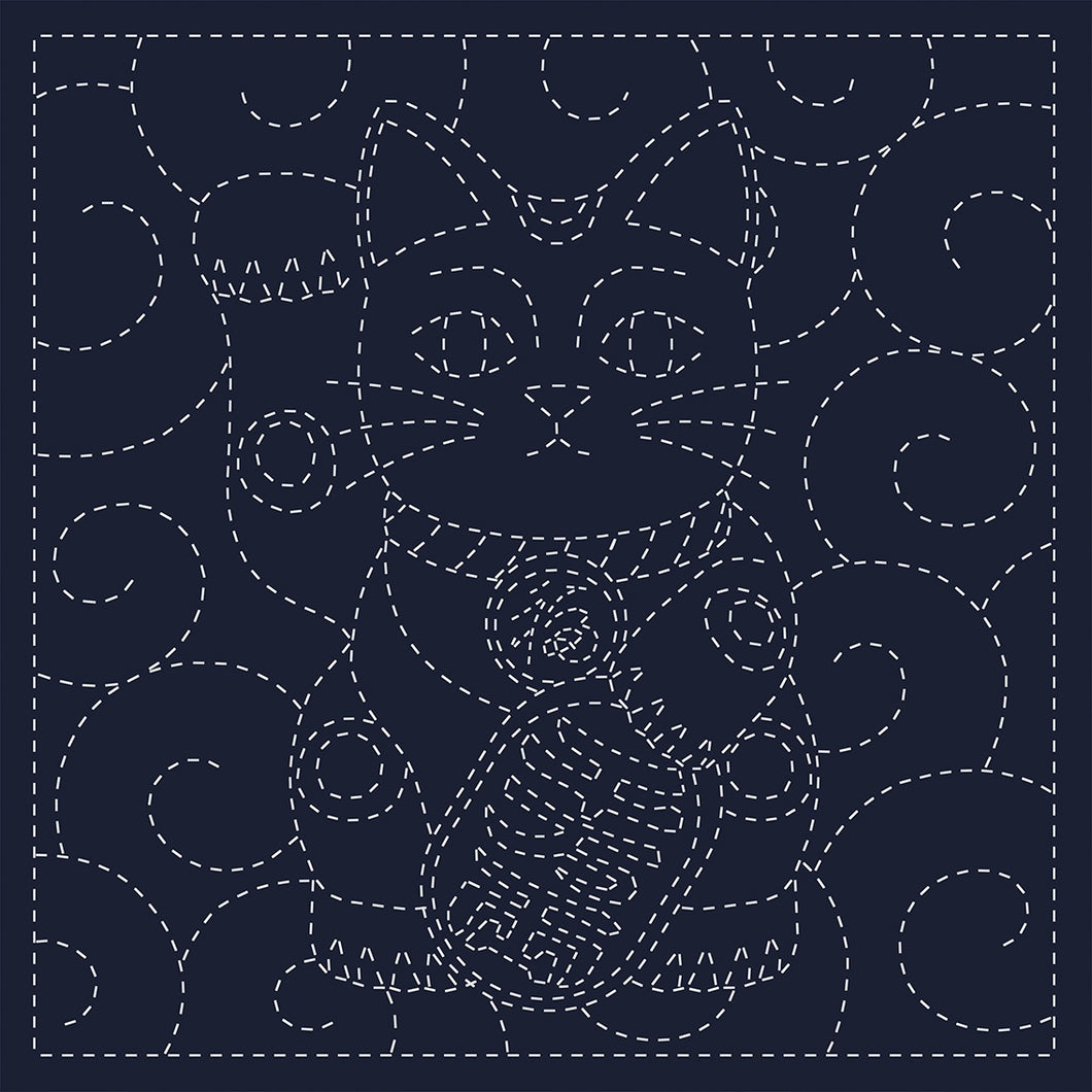 Sashiko Cloth - Maneki-Neko - Navy