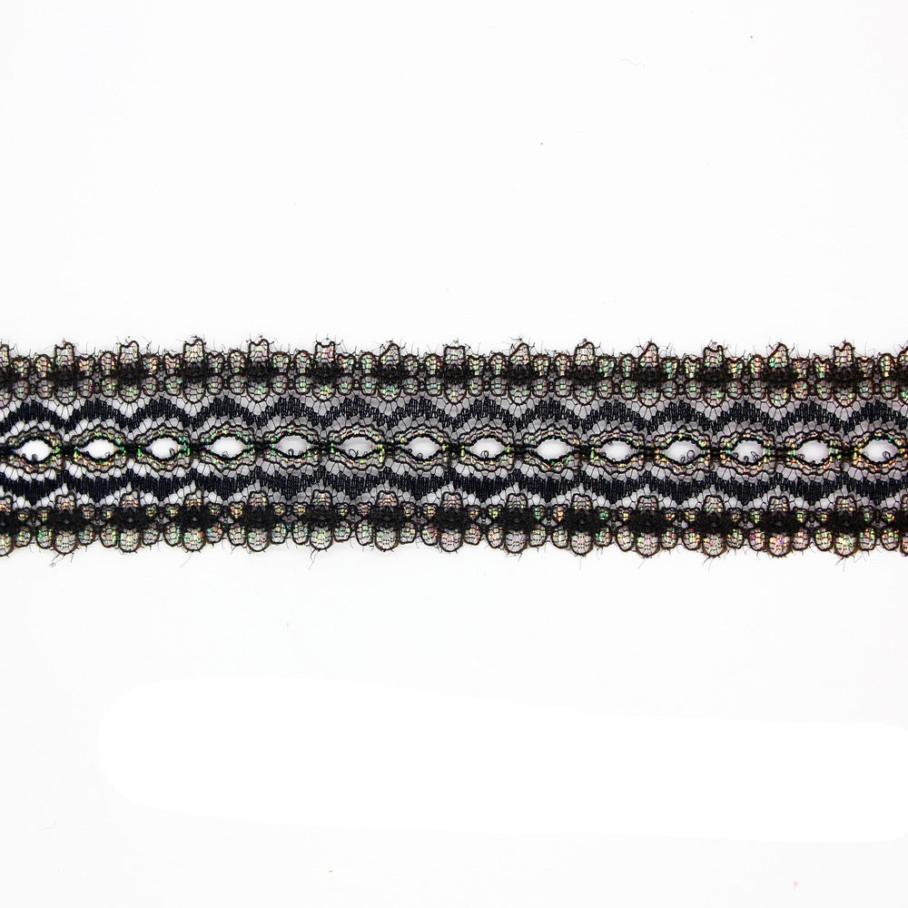 Eyelet Lace - Opal - 35mm Wide - Black - 50cm