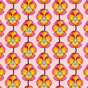 Pattern of colorful flowers on a pink background