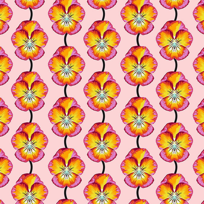 Pattern of colorful flowers on a pink background
