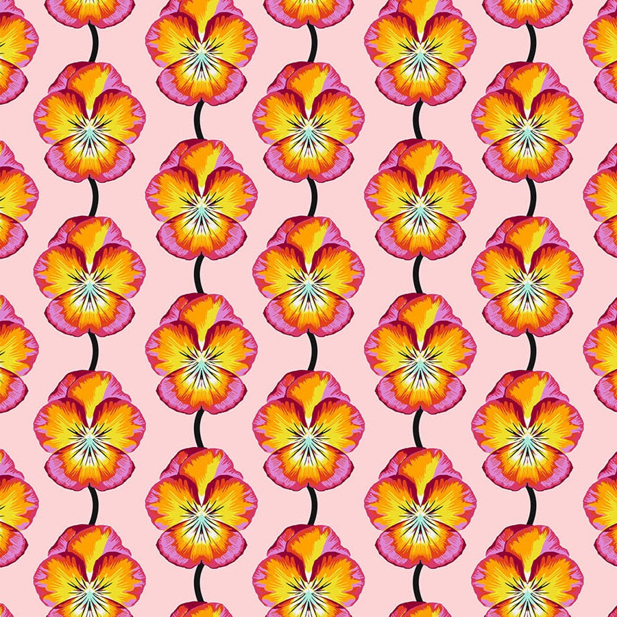 Pattern of colorful flowers on a pink background