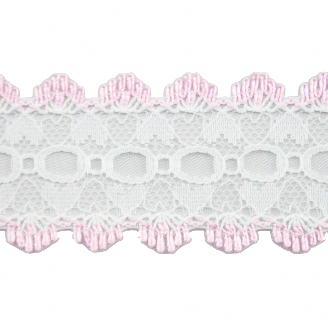 Eyelet Lace - 35mm Wide - Pink Edge - 50cm