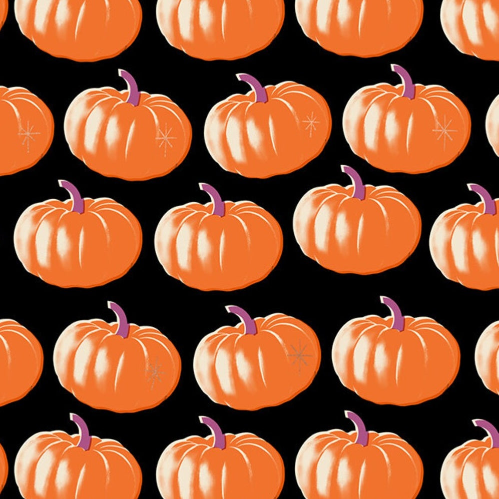 Spooky Darlings - Pumpkins - Black - Metallic - Fat Quarter (Out of Print)