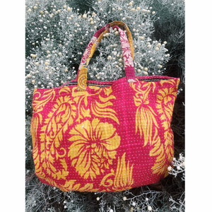 Vintage Kantha Tote Bag - Red & Gold