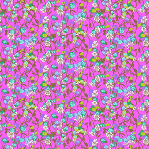 Floral pattern with small flowers on a pink background