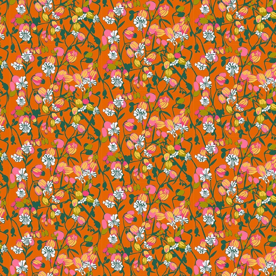 Floral pattern with small flowers on an orange background