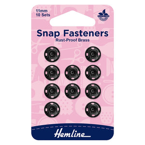 Snap Fasteners - Rust-Proof Brass - 11mm - Black