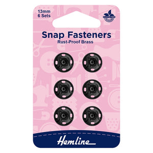 Snap Fasteners - Rust-Proof Brass - 13mm - Black