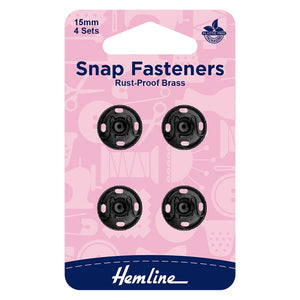 Snap Fasteners - Rust-Proof Brass - 15mm - Black