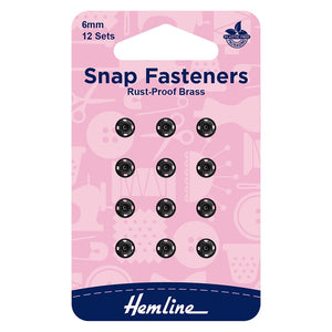 Snap Fasteners - Rust-Proof Brass - 6mm - Black