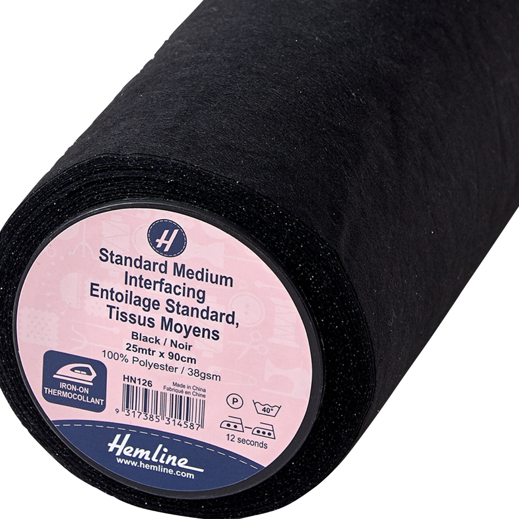 Standard Medium Interfacing - 90cm Wide - Black - 50cm