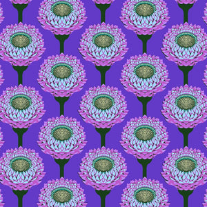 Pattern of purple and green flowers on a purple background