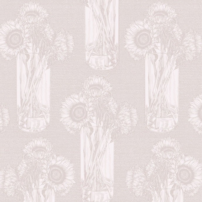 Decorative pattern of sunflowers on a light gray background