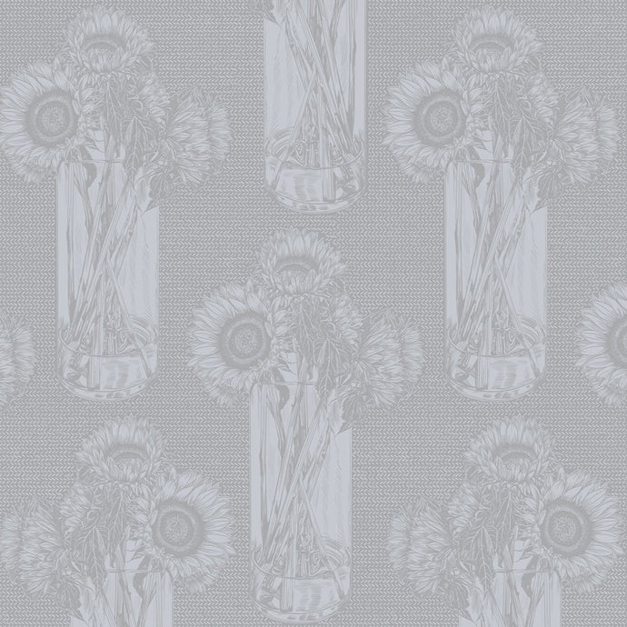 Patterned fabric with floral design on a gray background