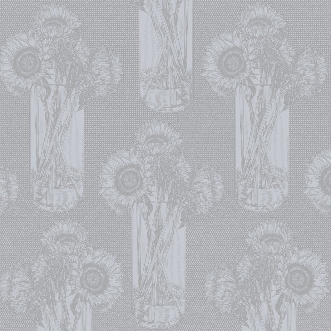 Patterned fabric with floral design on a gray background