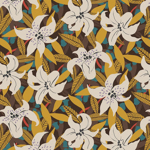 Tropical Flowers - Brown - Sheeting - 85% Cotton 15% Linen - 50cm