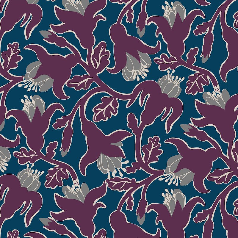 Tropical Flowers - Maroon - Sheeting - 85% Cotton 15% Linen - 50cm