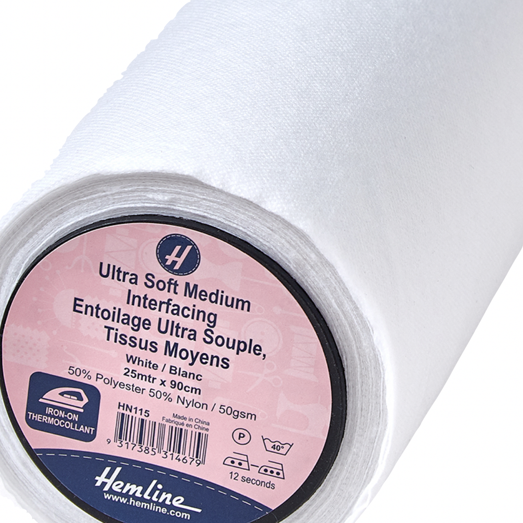 Ultra Soft Medium Interfacing - 90cm Wide - White - 50cm