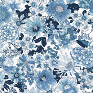 Vintage Petals & Paisleys - Navy / White - 50cm