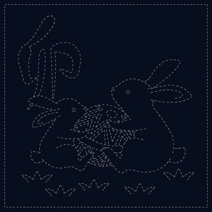 Sashiko Cloth - Navy - Rabbits