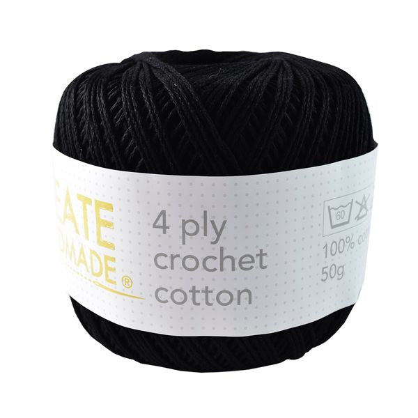 Crochet Cotton - Black - 4ply