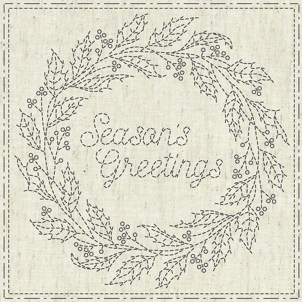 Sashiko Cloth - Ecru - Christmas Wreath