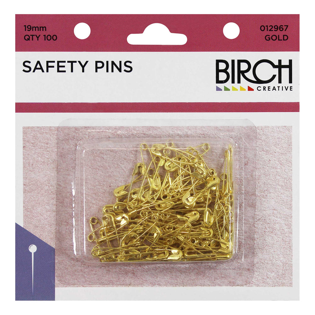 100 x Gold Safety Pins - 19mm
