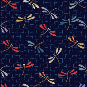 Oriental Arts - Multi Dragonflies - Allover Navy - Wideback - 50cm