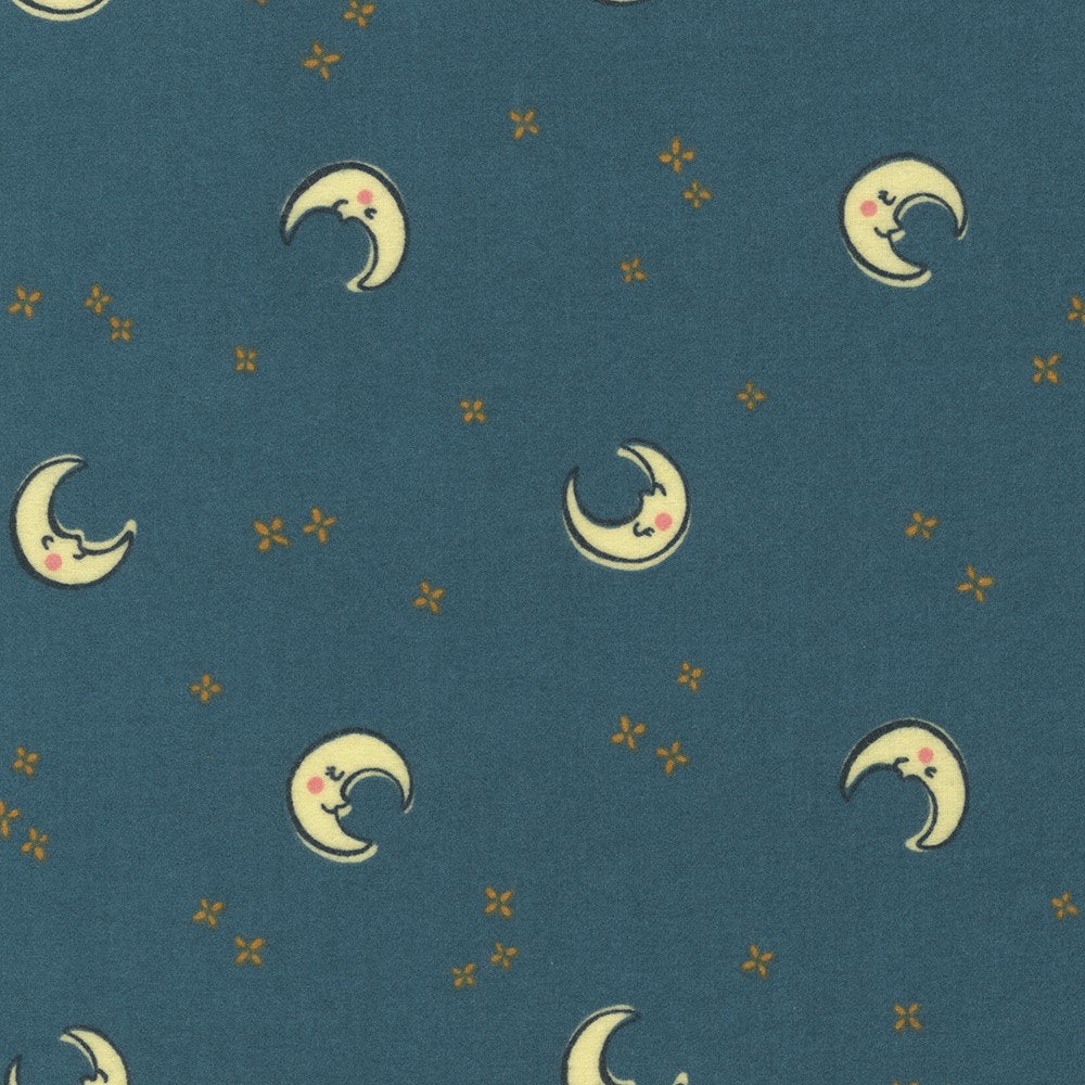Cozy Cotton Flannel - Over The Moon - Celestial - Blueberry - 50cm