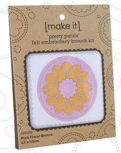 Pink Floral Felt Embroidery Brooch Kit